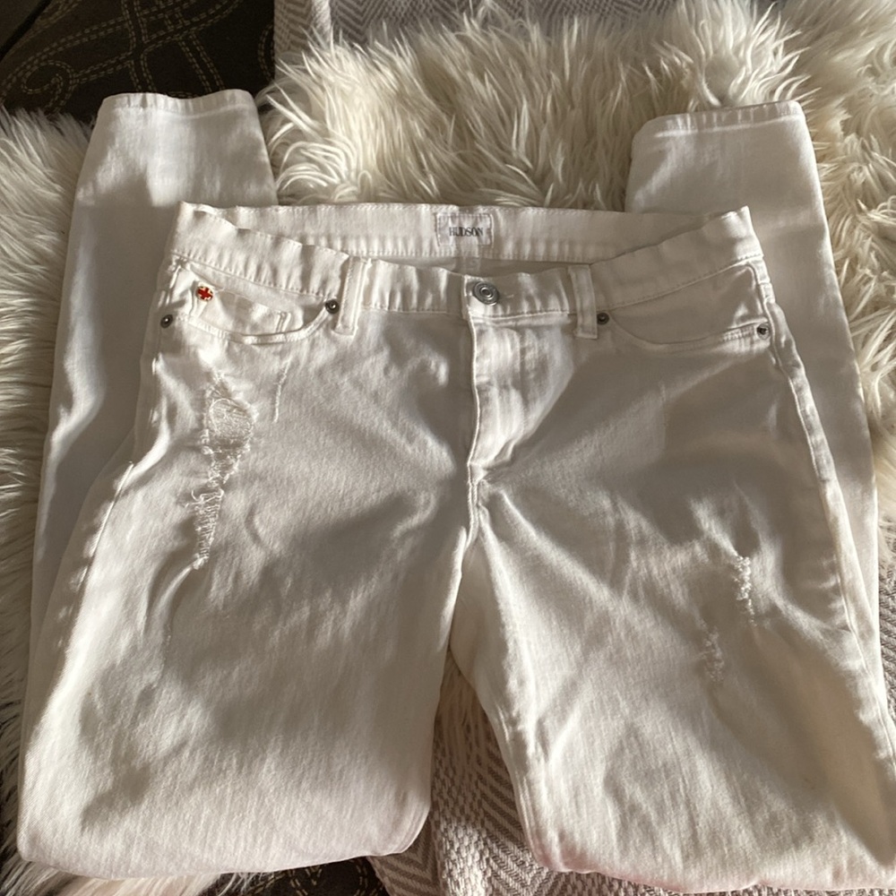 Hudson Nico Mid-rise Super Skinny Jeans. White. Distressed. Size 30 - Picture 5 of 11
